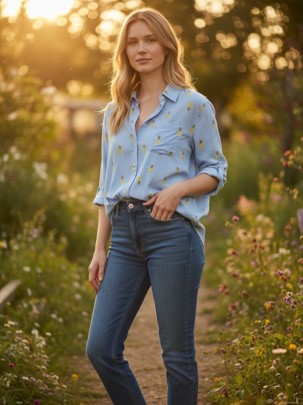 Crown and Ivy Pineapple Print Modal Button Down Shirt